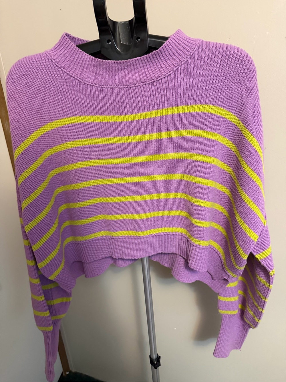 Free People Stripe Easy Street Crop Pullover Sweater M Lavender Lime